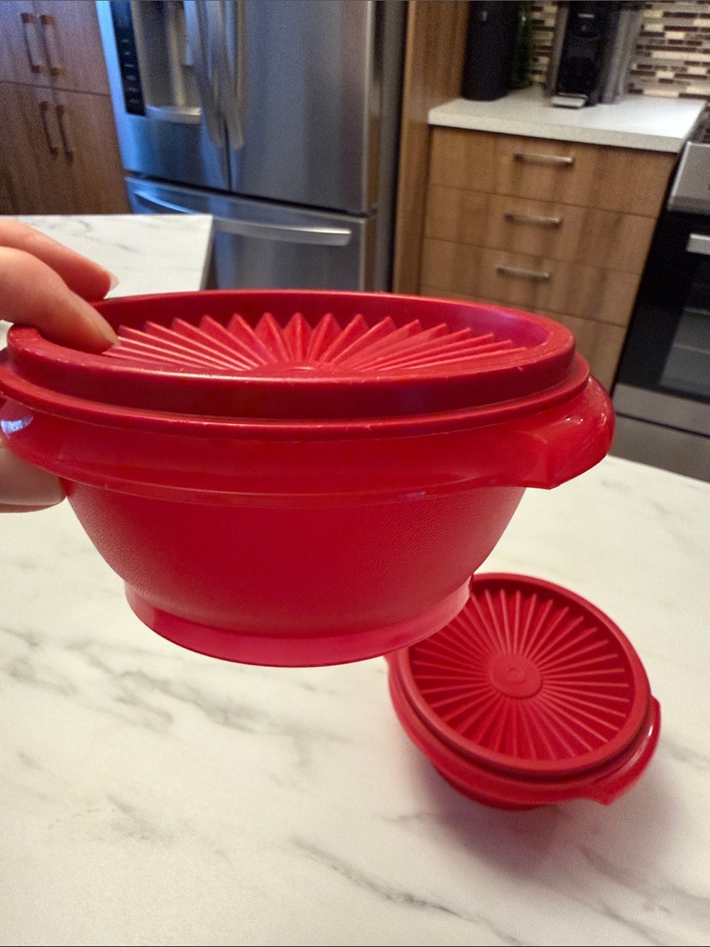 Tupperware Lot of two VTG Servalier Red Bowl with Lid